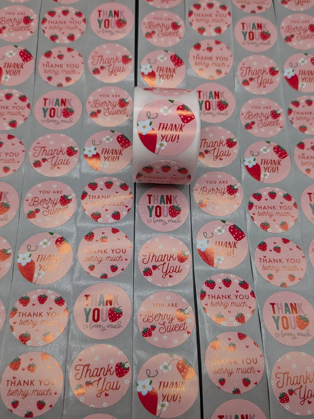 500 Count 1 Roll Thank You Strawberry Berry 1st Birthday Pink Shipping Supplies